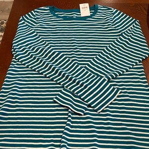 J. Jill Green and White Striped Long Sleeve Tee